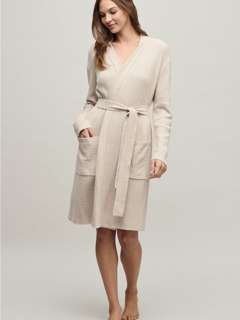 Barefoot Dreams CozyChic Lite® Ribbed Robe Stone brand new nvr worn in packaging